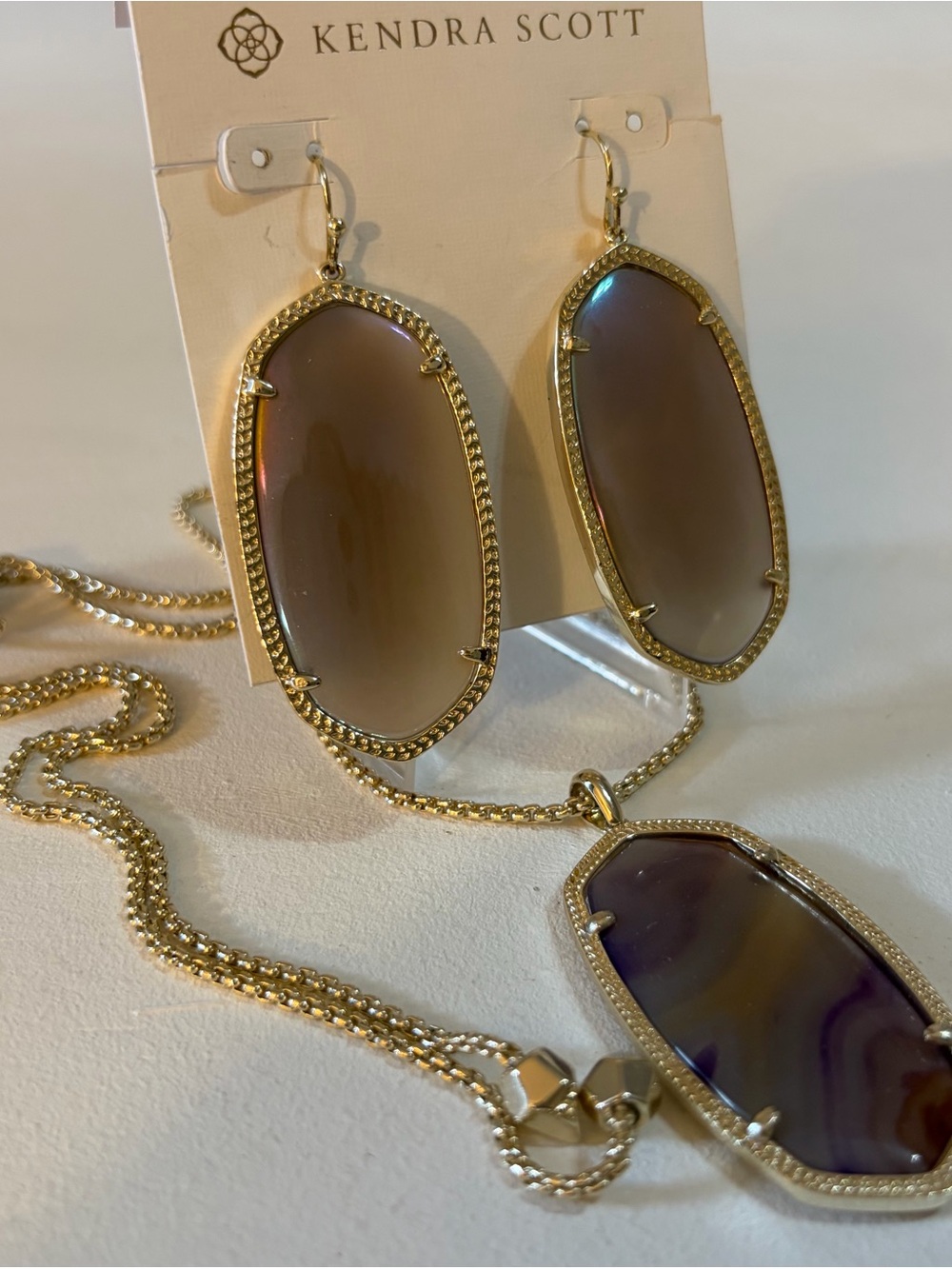Kendra Scott Danielle Earrings + Reid Long Pendant Necklace Rare Purple Agate - Picture 5 of 5